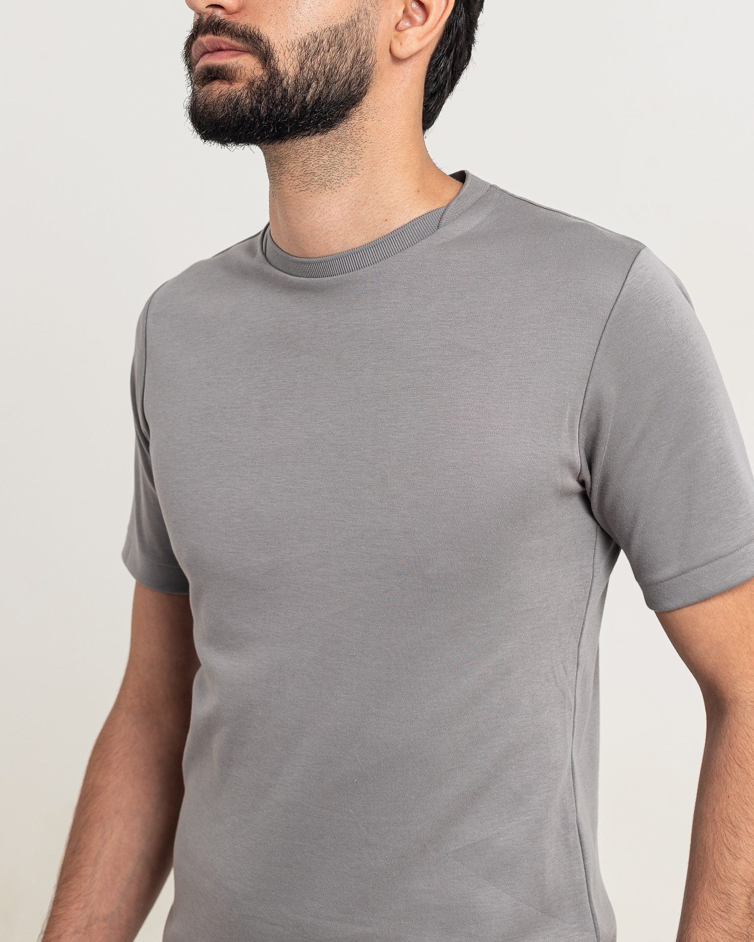 CAMISETA PIMA - GOLA CRUZADA DUPLA - PRATA - imagem 2